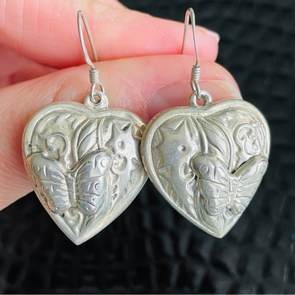 Butterfly Seahorse Spring Summer Love 3D Heart Dangle Sterling Silver Ea… - Picture 4 of 5